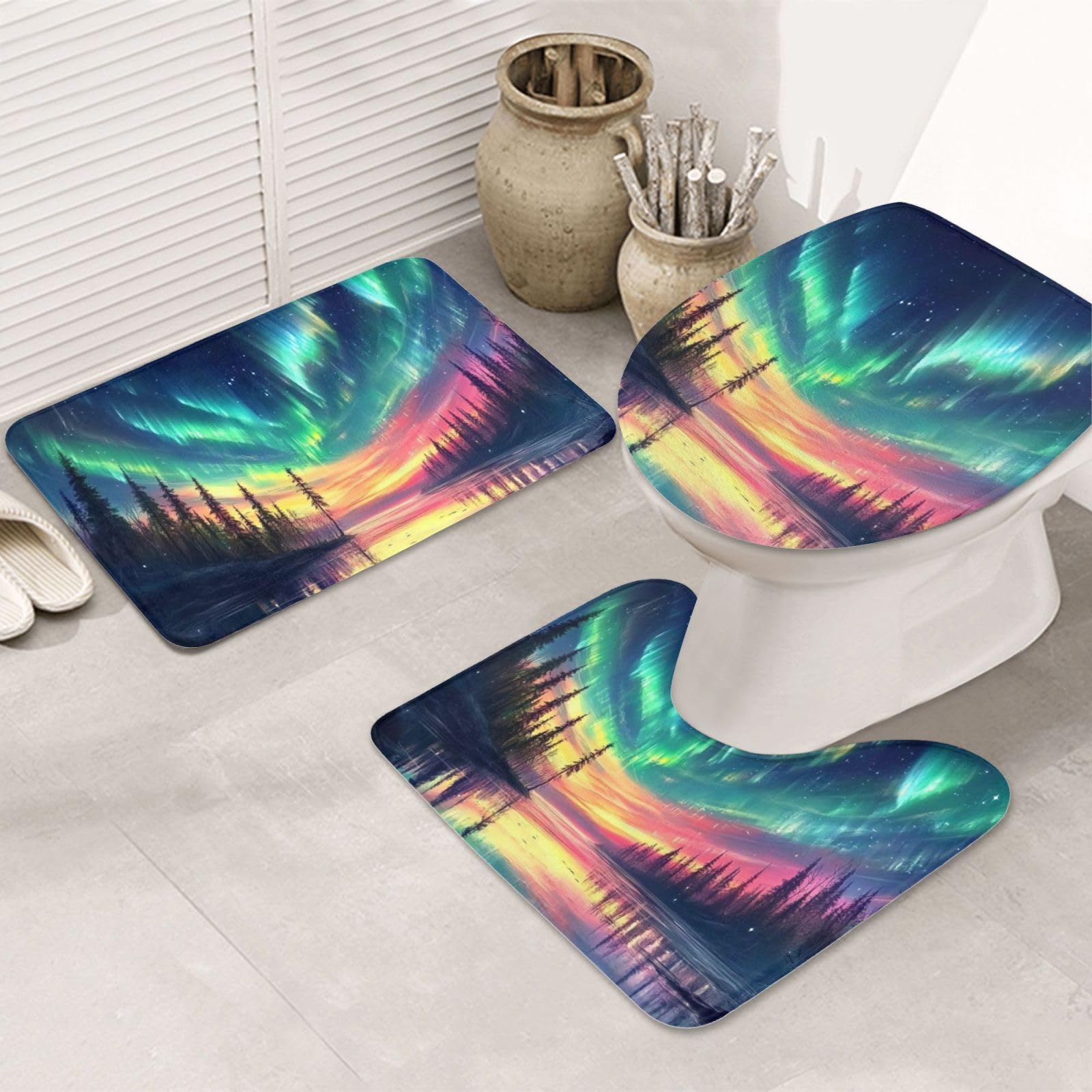 Alfombras de baño con estampado de lago místico para pisar suave al salir de la ducha