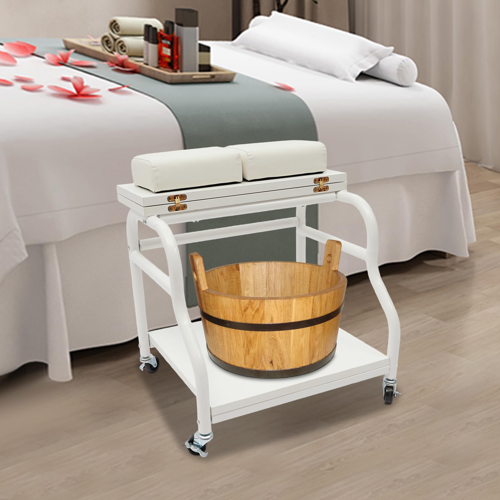 Carrito para baño de pies con 4 ruedas universales, tapa plegable, pedicura accesorio salón