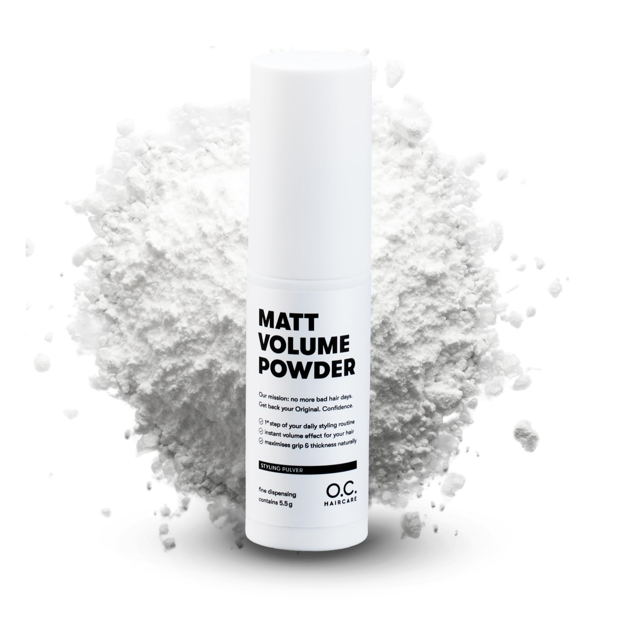 O.C. HAIRCARE Polvere per styling – Polvere per capelli sottili e fini – con effetto opaco – Polvere per styling per la massima stabilità – Consigliata dai saloni leader – Primer incolore e volume