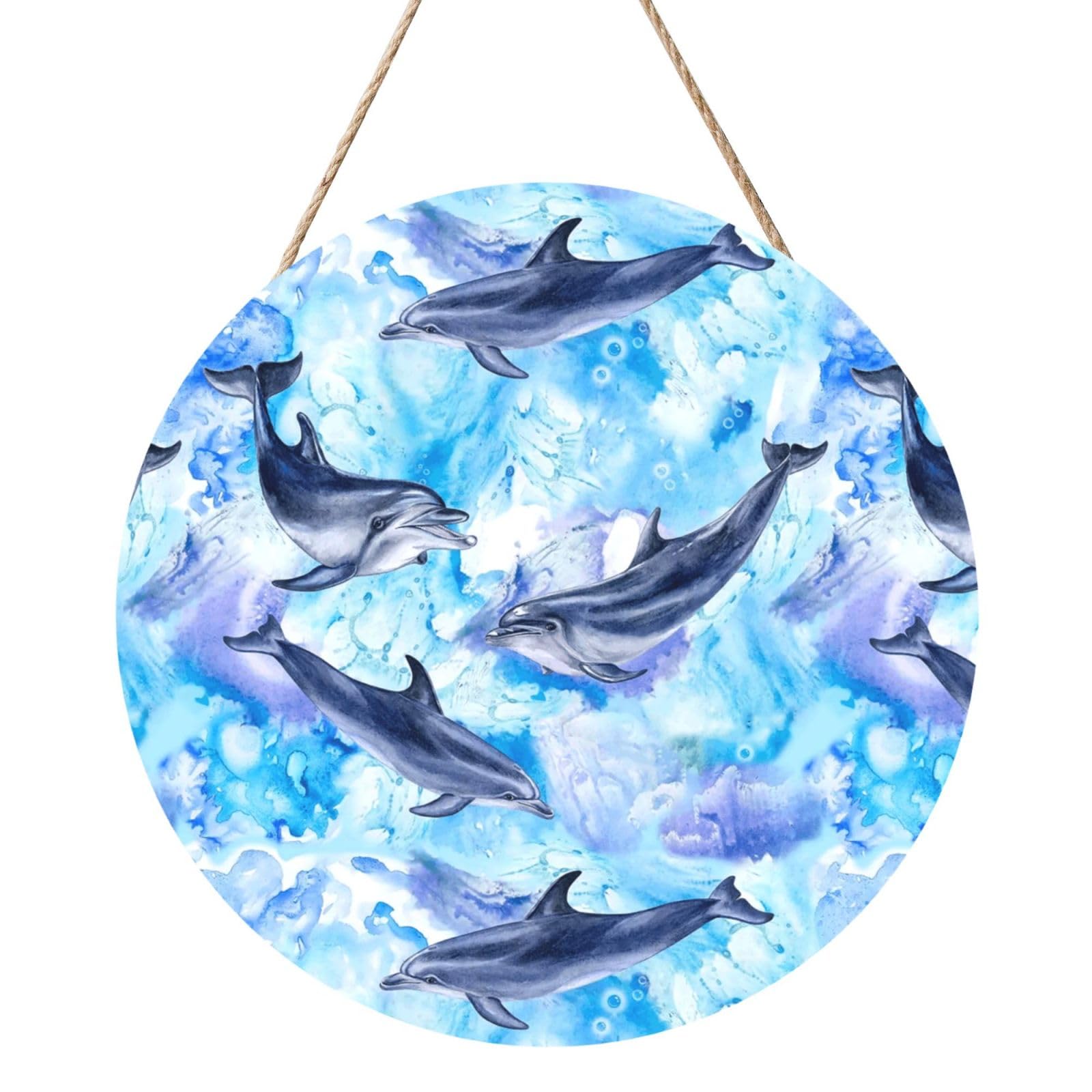 InOmak Painting Dolphin, Round Wood Panel Painting 12 in, Wall Hanging Painting For Home