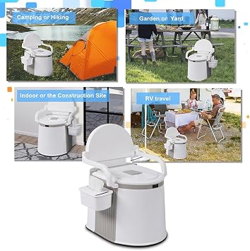 Portable Toilet Travel Toilet, Lightweight Camping Porta Potty with Back & Handrail Design, Detachable Inner Bucket & Removable Paper Holder, Camping RV Toilet for Adult, Kids, Home, Boat, Van, Travel