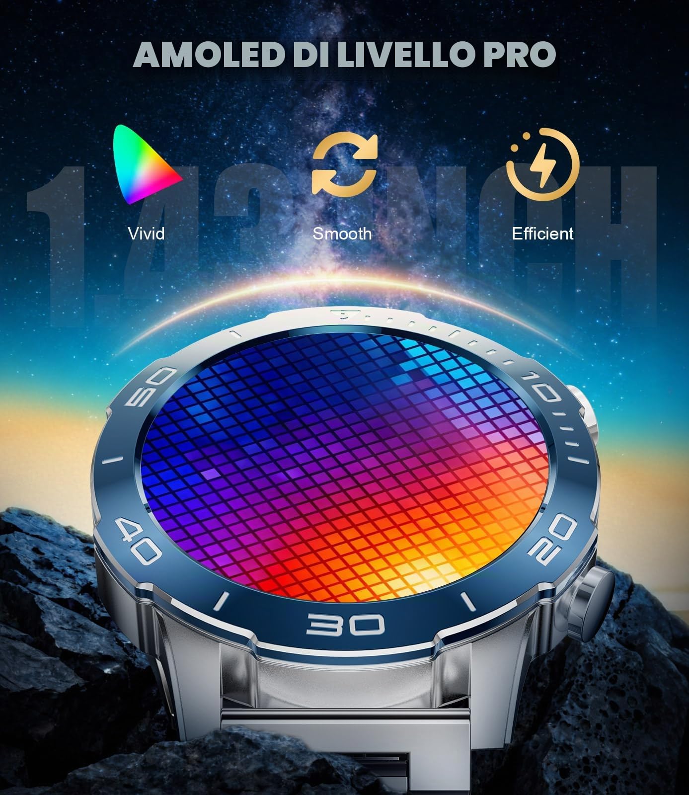 LIGE Orologio Smartwatch Uomo, 1.43" AMOLED Smart Watch con 24/7 Frequenza Cardiaca, SpO2, Durata del sonno, Impermeabile IP68, 170+ Sports, 300+ Quadranti, Cassa Argento con Bezze Blu