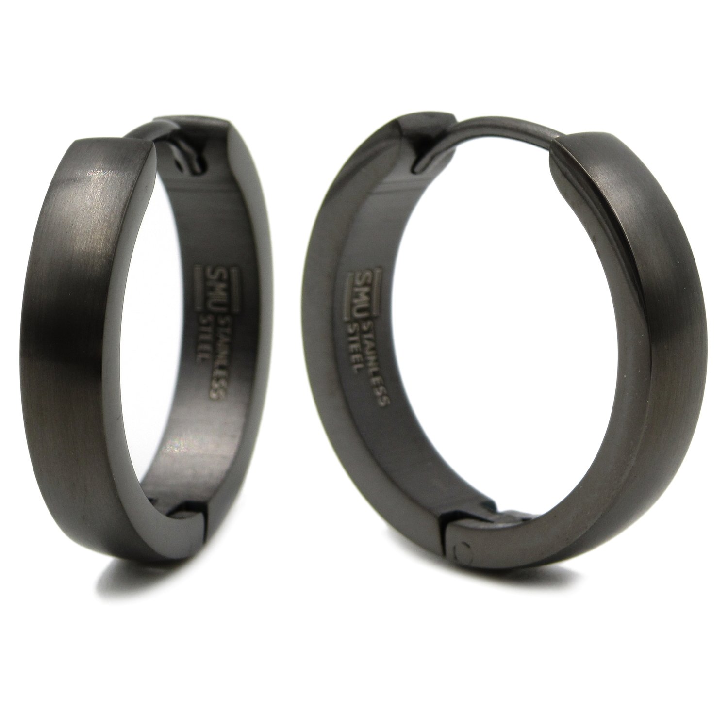 SteelmeupStainless Steel Curved Face Round Hoop Men Earrings Silver Blue Rose Gold Black 20mm