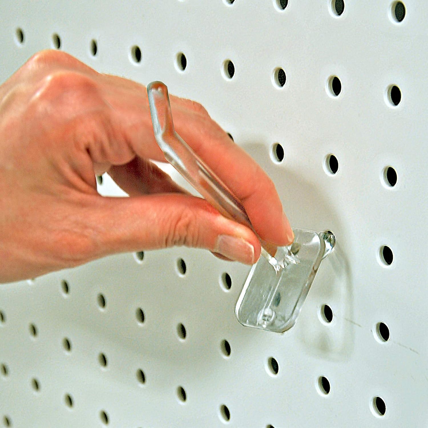 Azar Displays 800002-C Pack of 50 Clear Pegboard Hooks (Also Available in Black & White) - 2” Pegboard Hook Set (4” & 6” Pegboard J Hooks Also Available) - Polycarbonate Plastic Hooks for Retail
