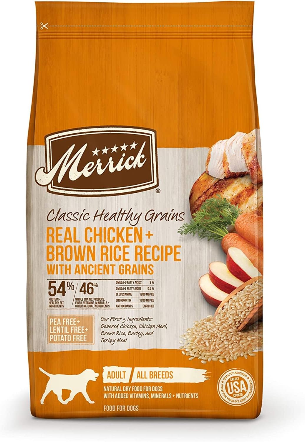 Merrick Healthy Grains Wholesome and Natural Kibble with Chicken and Brown Rice Premium Adult Dry Dog Food 4 lbs.