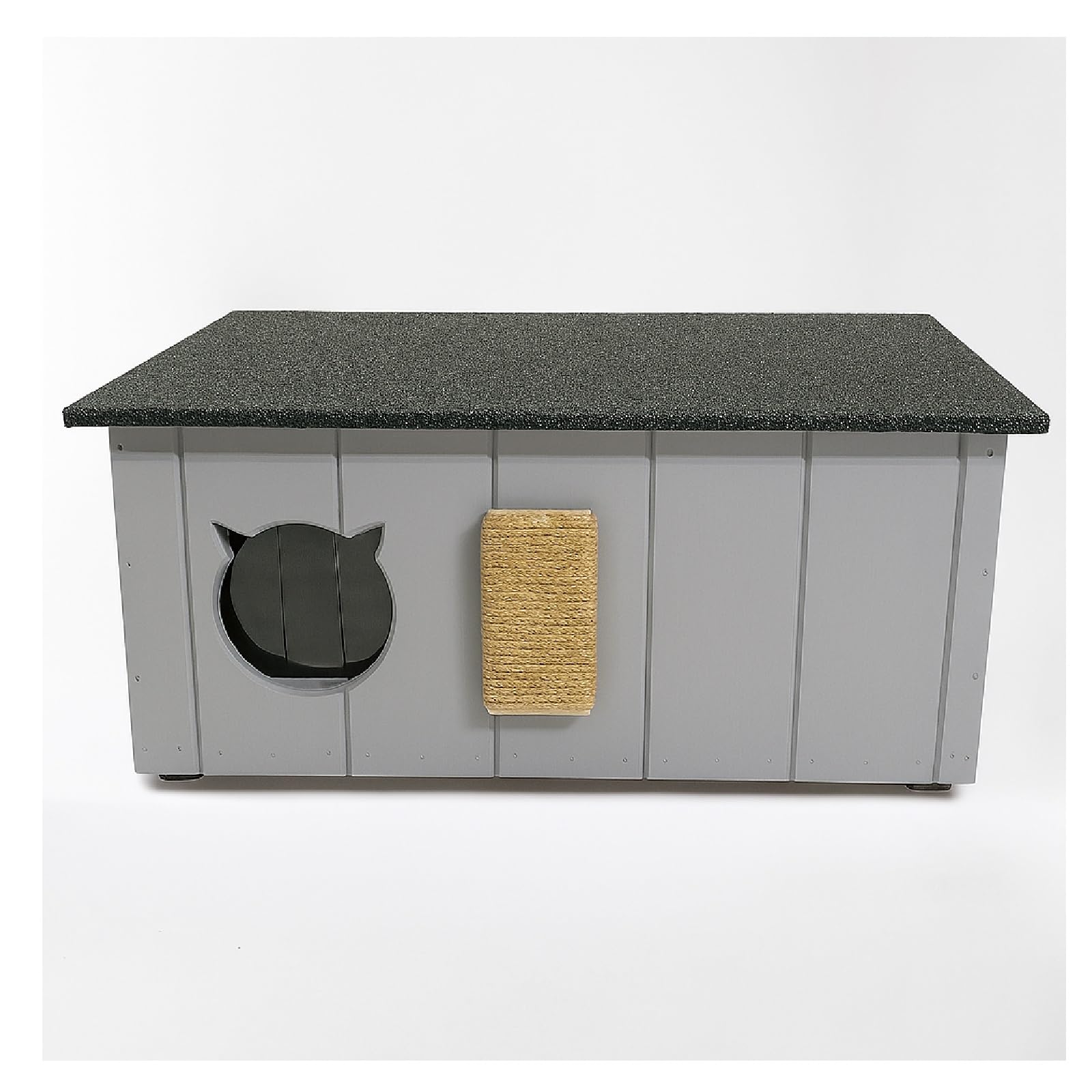 QLS Katzenhaus aus Holz mit Vorraum isoliert 86 x 47 cm Grau