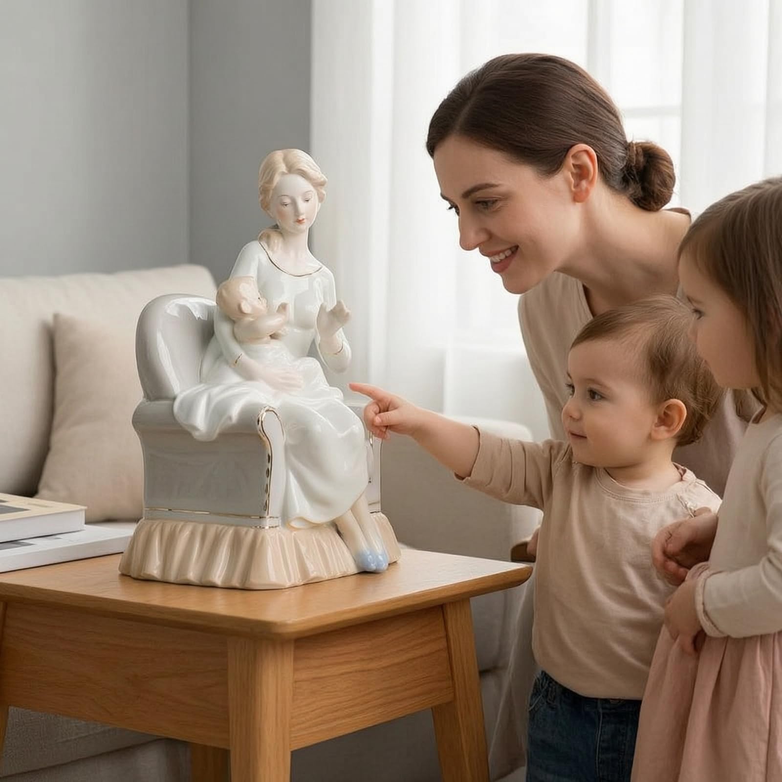 F Fityle Figura de Cerámica Hijo Estatua Escultura Adorno Escultura Decorativa de Mesa con Trazos Pintados a Mano y Suavizados Adecuada para Sala de Estar