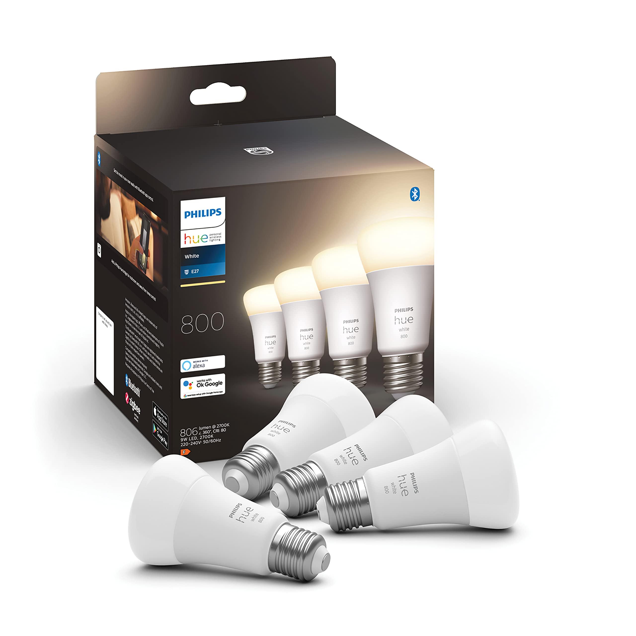 Philips Hue Standaard Lamp 1-Pack - E27 - Duurzame LED Verlichting - Smart Lamp - Warm-Wit Licht - Dimbaar - Verbind met Bluetooth of Hue Bridge - Werkt met Alexa en Google