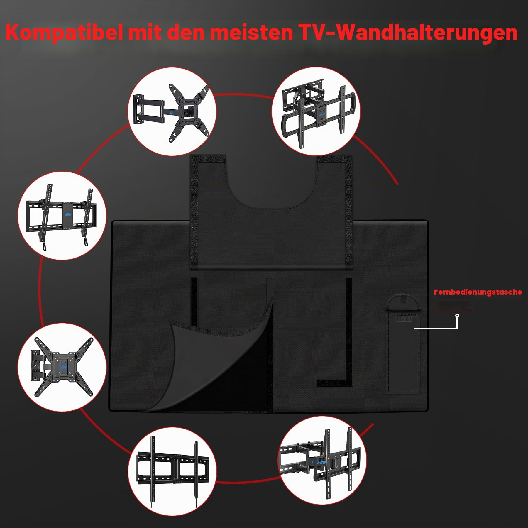 Zettum Aufklappbare TV Abdeckung für 55-58 Zoll Fernseher – Wasserdicht & Heavy Duty Bildschirmschutz Abdeckhaube, 600D PU Oxford mit Reißverschluss und Klappfunktion TV Cover Outdoor
