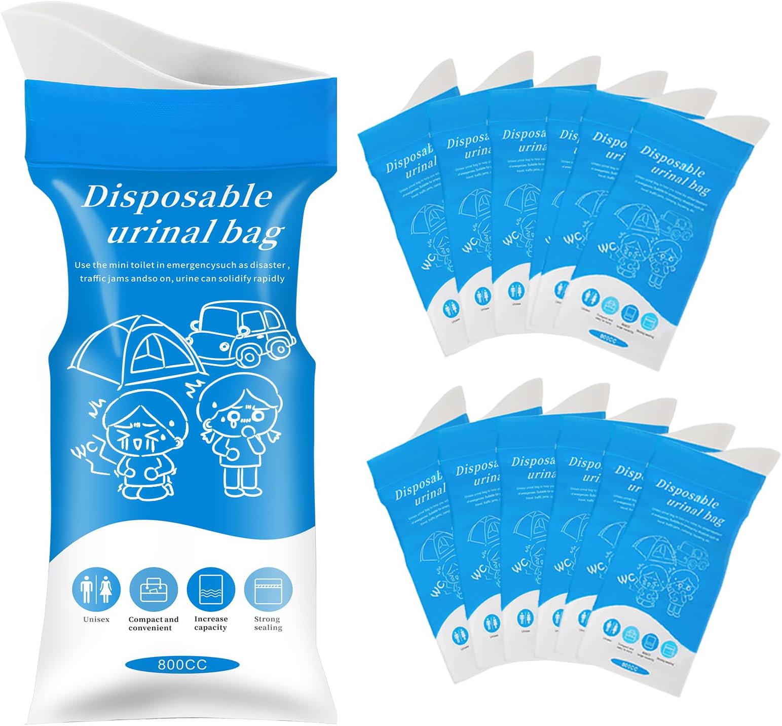 Moodooy Disposable Emergency Urinal Bag, 8/12/20/24 Pack Portable Camping Pee Bags, Travel Pee Bags, Traffic Jam Emergency Portable Urine Bag, Vomit Bags, for Men Women Kids Children Patient