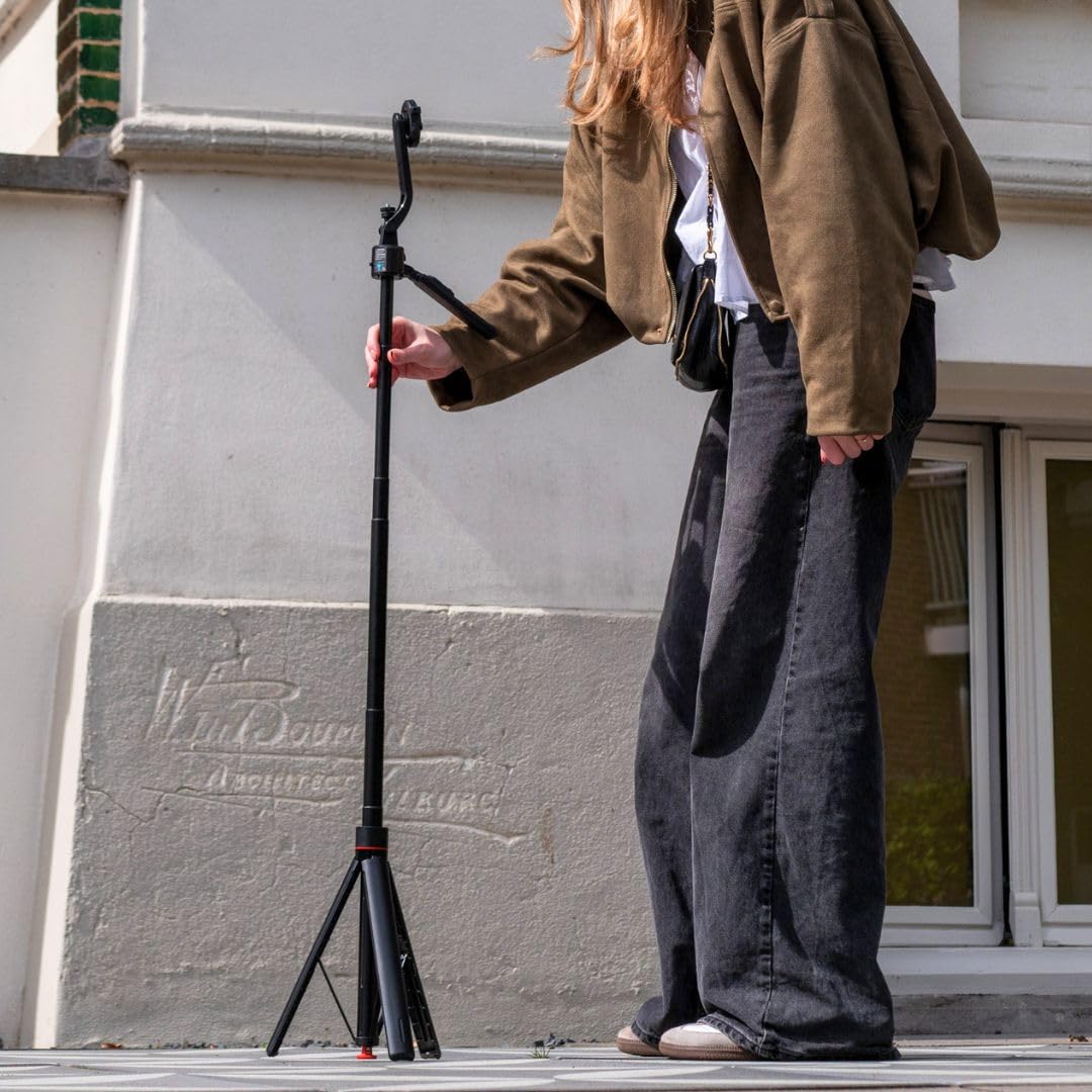 MOJOGEAR TS4 Selfie Stick Tracking Trípode con Auto-Open - 176 cm extensible - con mando a distancia Bluetooth y soporte para teléfono móvil - Trípode inteligente con seguimiento automático
