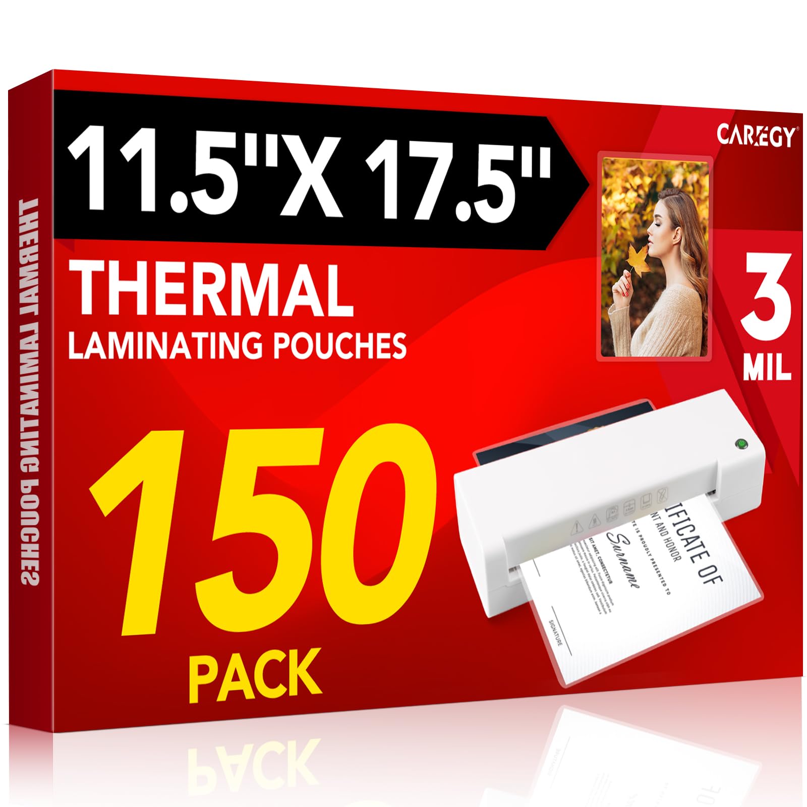 CAREGY 150 Pack Laminating Sheets, Hold 11 x 17 Inch Sheet, 3 Mil Clear Thermal Laminating Pouches 11.5 x 17.5 Inch Lamination Sheet Paper for Laminator, Round Corner