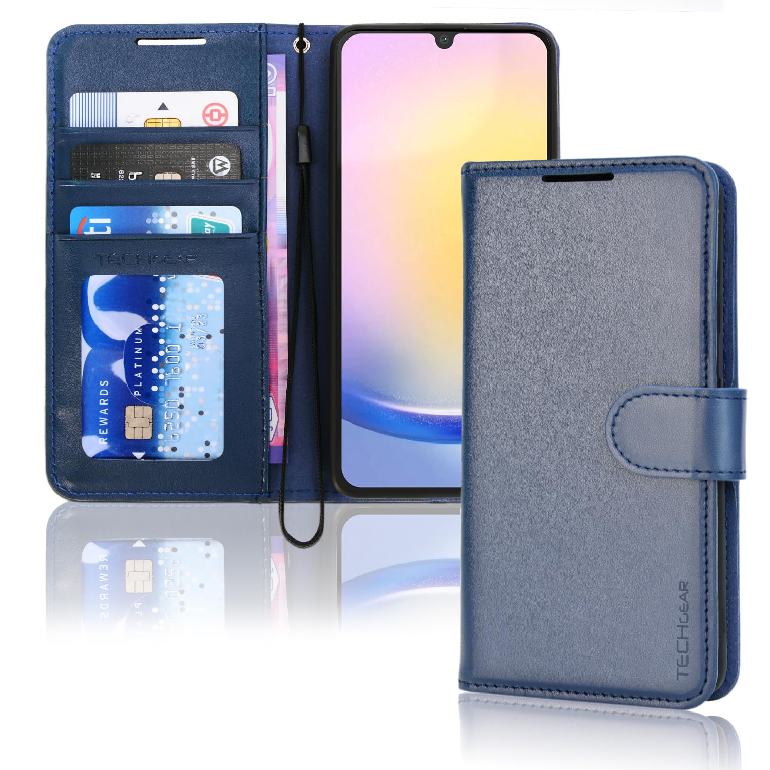 TECHGEAR Funda de Cuero tipo Cartera para Galaxy A25 5G, Funda Protectora con Tapa [BLOQUEO RFID] con Tarjetero, Soporte y Correa para la muñeca - Cuero PU Dorado Rosa con Cierre magnético para Samsun — view 9