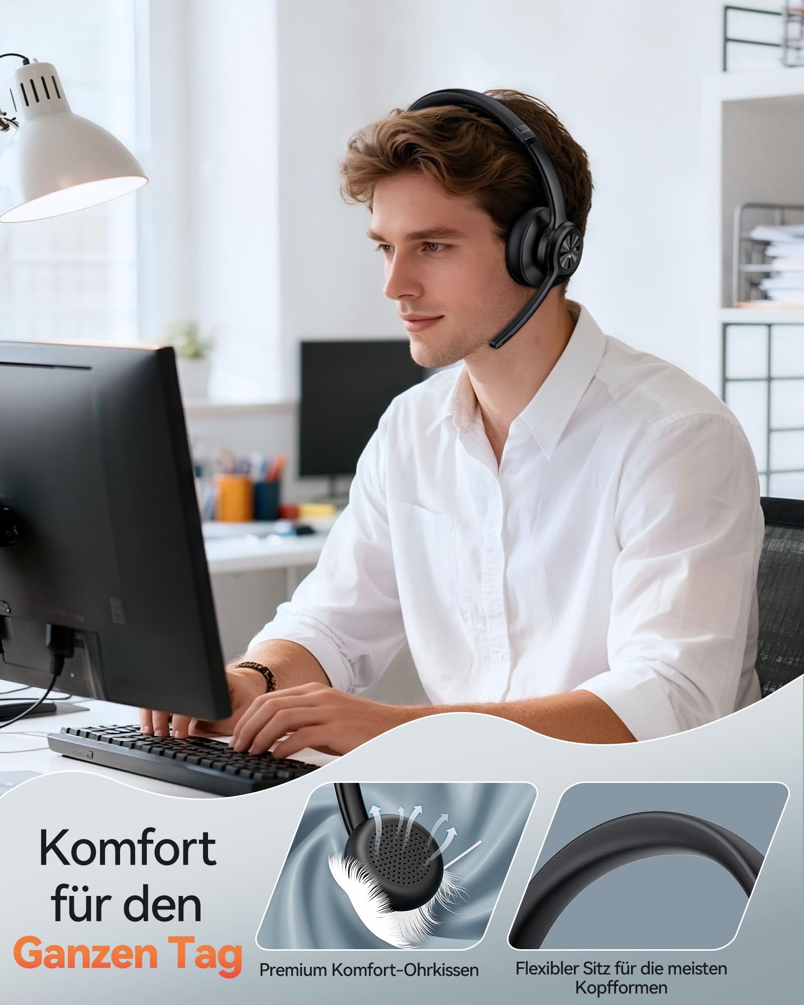 TechRise Bluetooth Headset mit Mikrofon, ENC Noise Cancelling & USB-Dongle