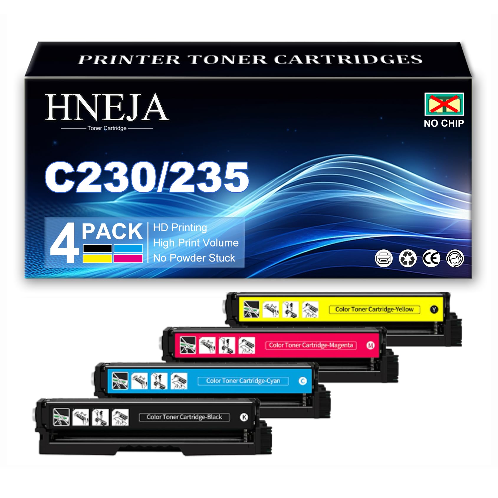 Cartuccia Toner C230 BK/C/M/Y per Xerox C230/C235 Stampante Cartucce Toner Compatibili 006R04391 006R04392 006R04393 006R04394 Sostituzione Senza Chip Ad Alta Resa,4 Colors-1Pack