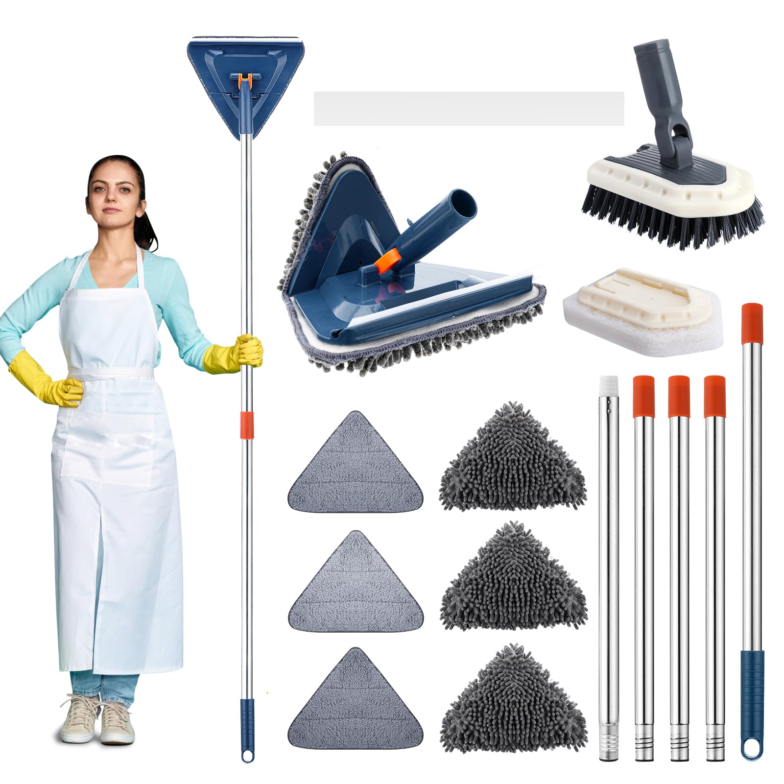 Mopa Triangular de Mango Largo 85“,Trapeador Limpieza Triangular Giratorio 360 Grados ,Microfibra para Limpieza de Pared para Paredes Pintadas, Ventanas, Suelos y Sustratos