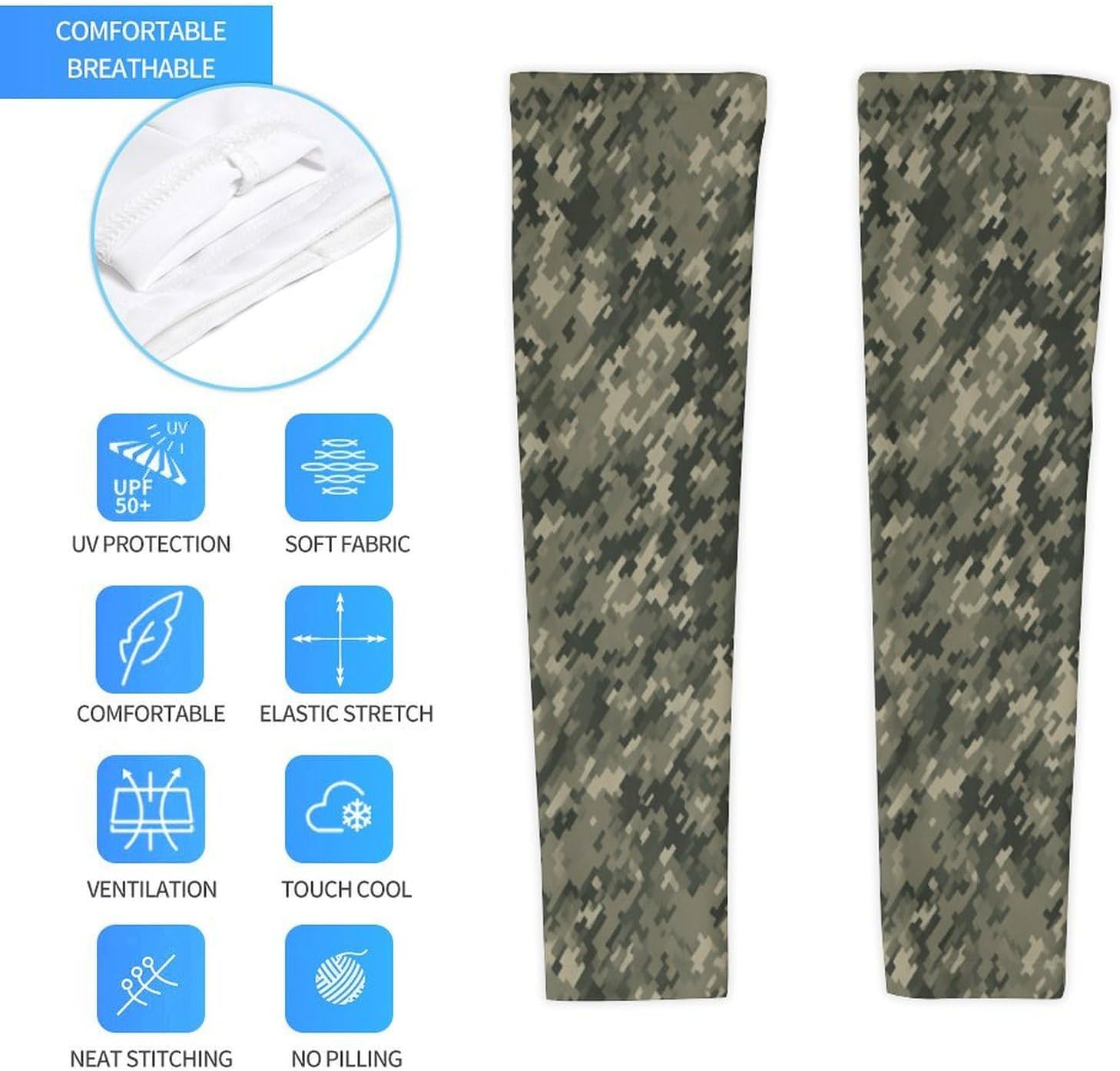 Sun Protection Arm Sleeves Cooling Compression Arm Covers 1 Pair | Military Woods Camouflage Sports Compression Sleeves Cooling Arm Sleeves for Cycling Golf Fishing Driving Hiking