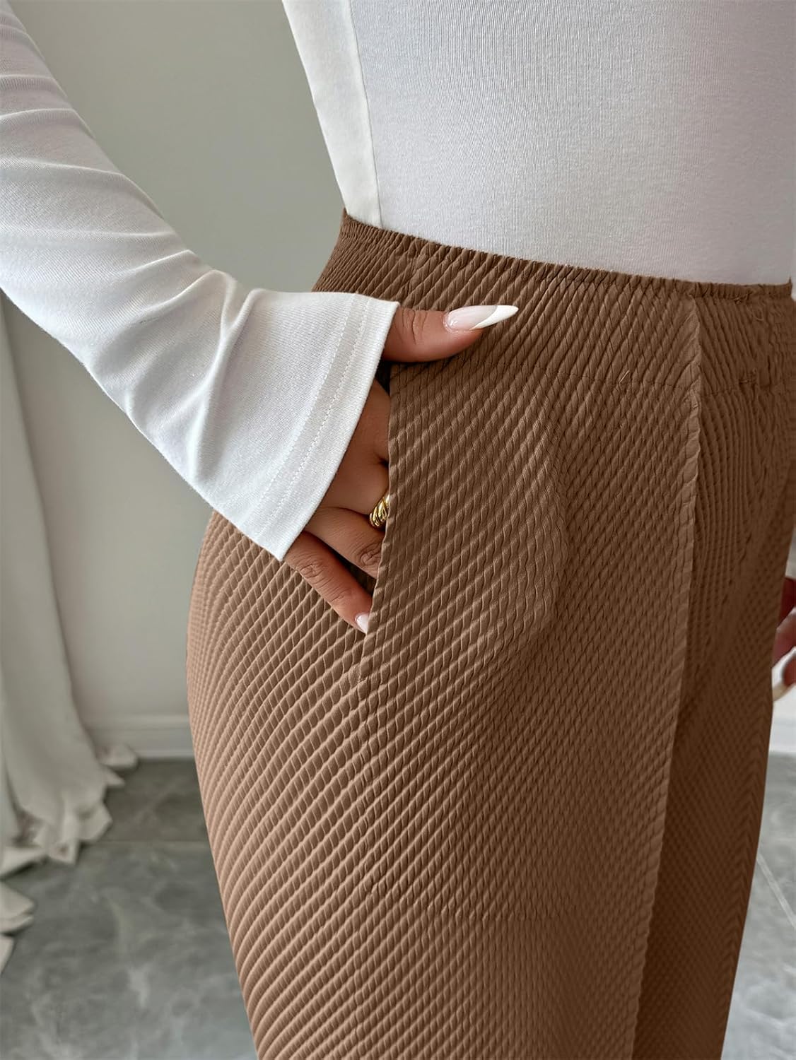 Women's Elastic Waist High Elasticity Dress Pants Spring Business Casual Pants Legged Haren Pants Work Office Trousers - Image 5