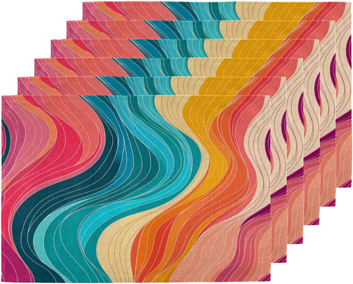 Abstract Colorful Stripes Modern Placemats Set of 6 Decorative Dinner Place Mats Washable Table Mat for Gifts, Holiday, Birthday Party, Wedding & Dining