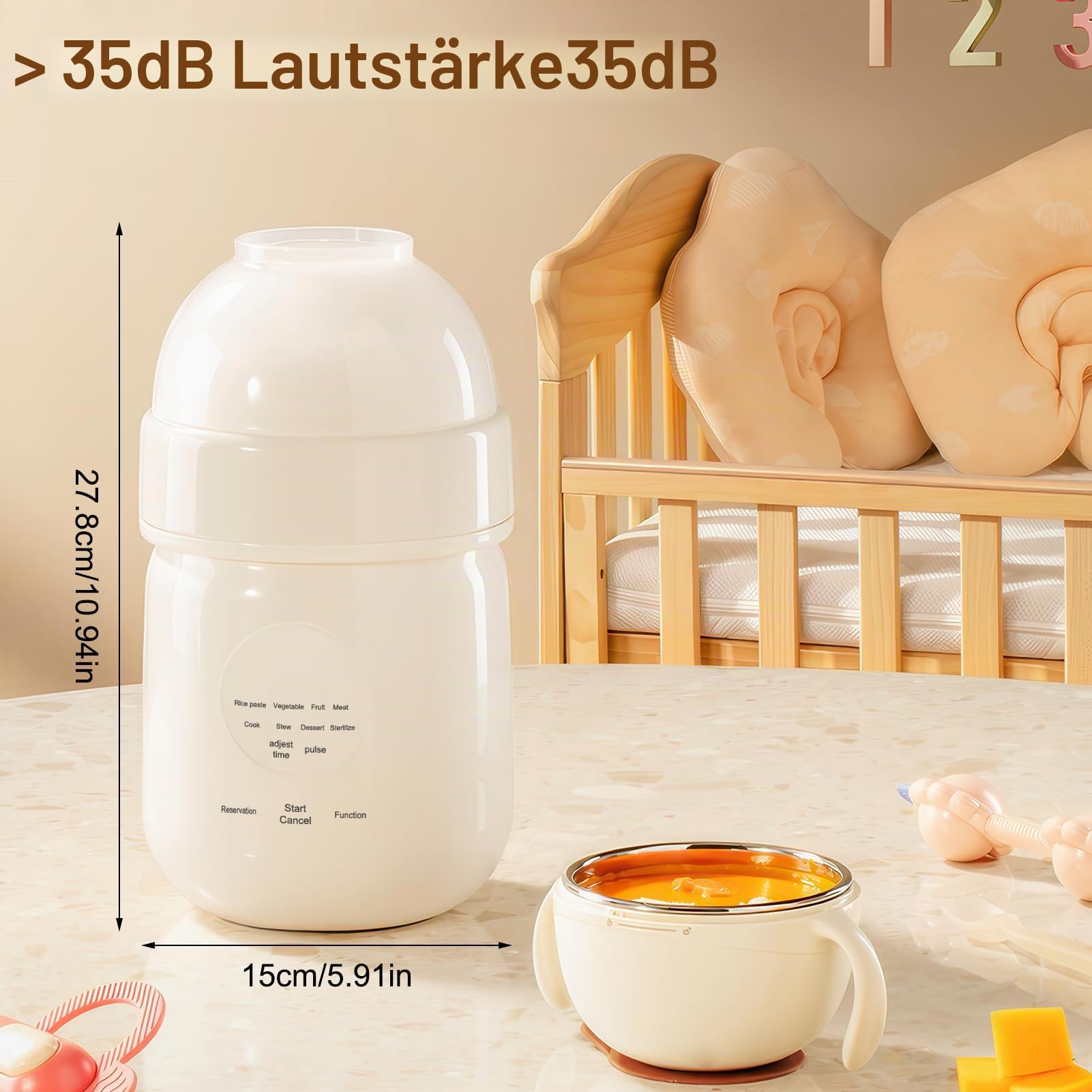 Multifunktionaler Babybrei Zubereiter, 4 in 1 Dampfgaren Mixen Aufwärmen Erwärmen aus 316 Edelstahl zur schnellen und gesunden Babybrei Zubereiter für Zuhause und Reisen 350 ml Fassungsvermögen