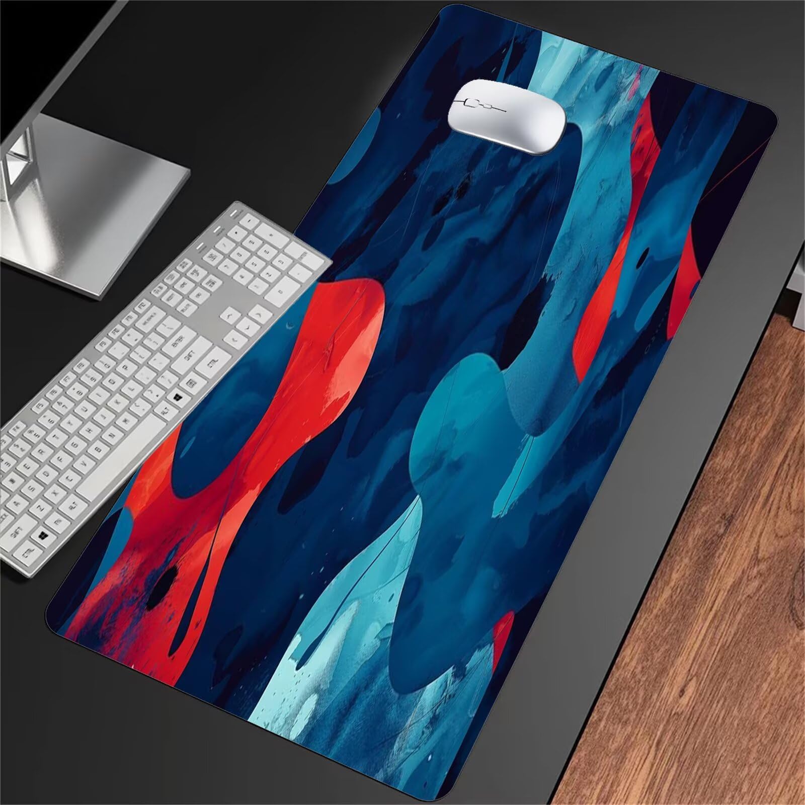 Podkładka pod mysz do gier 1200 x 600 x 3 mm XXL Podkładka pod mysz do gier, duża podkładka pod biurko z antypoślizgową gumową podstawą, dla graczy, pracowników biurowych (czerwona, niebieska