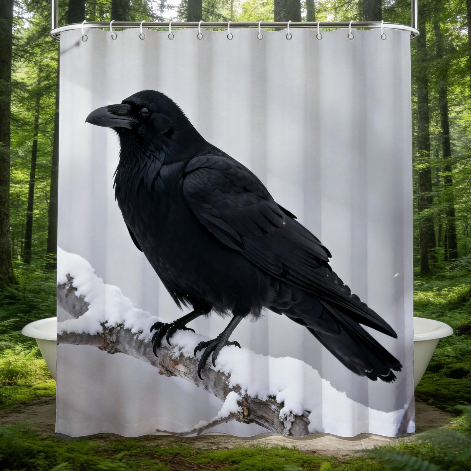 Hongduo 3D Crow Shower Curtain for Stalls Bathtubs Snow Ground Bathroom Decor Shower Curtain Set Polyester Fabric Waterproof 120x180cm/48X71 Inch with Hooks