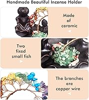 Vista 5 de Quemador de incienso en cascada de cristal, quemador de incienso de reflujo hecho a mano, cerámica, árbol del dinero, piedra de cristal, quemador