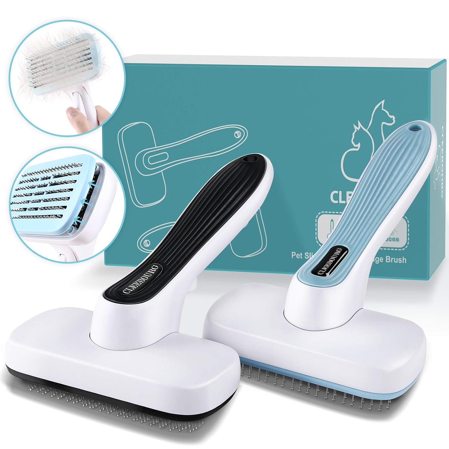 CLEEB-BOUG Self Cleaning Slicker Brush for Shedding and Grooming,Deshedding Grooming Tool for Dog Cat Pets Long and Loose Undercoat Mats…