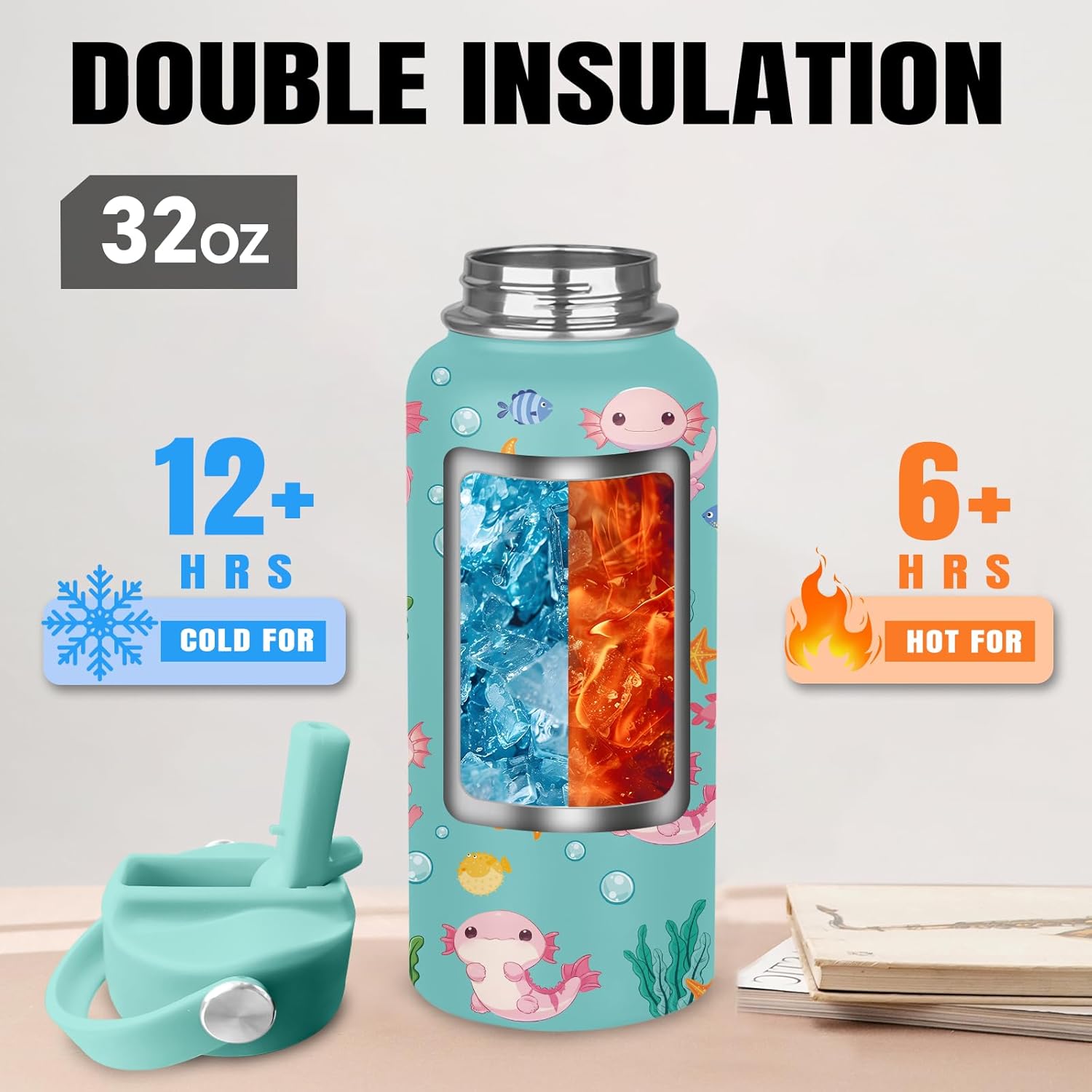 32oz Axolotl Water Bottle with Straw - Christmas Birthday Gifts for Axolotls Lover - Axolotl Themed Tumbler - Cute Axolotls Stainless Steel Coffee Cup for Sports, Gym, Travel, School - Image 4