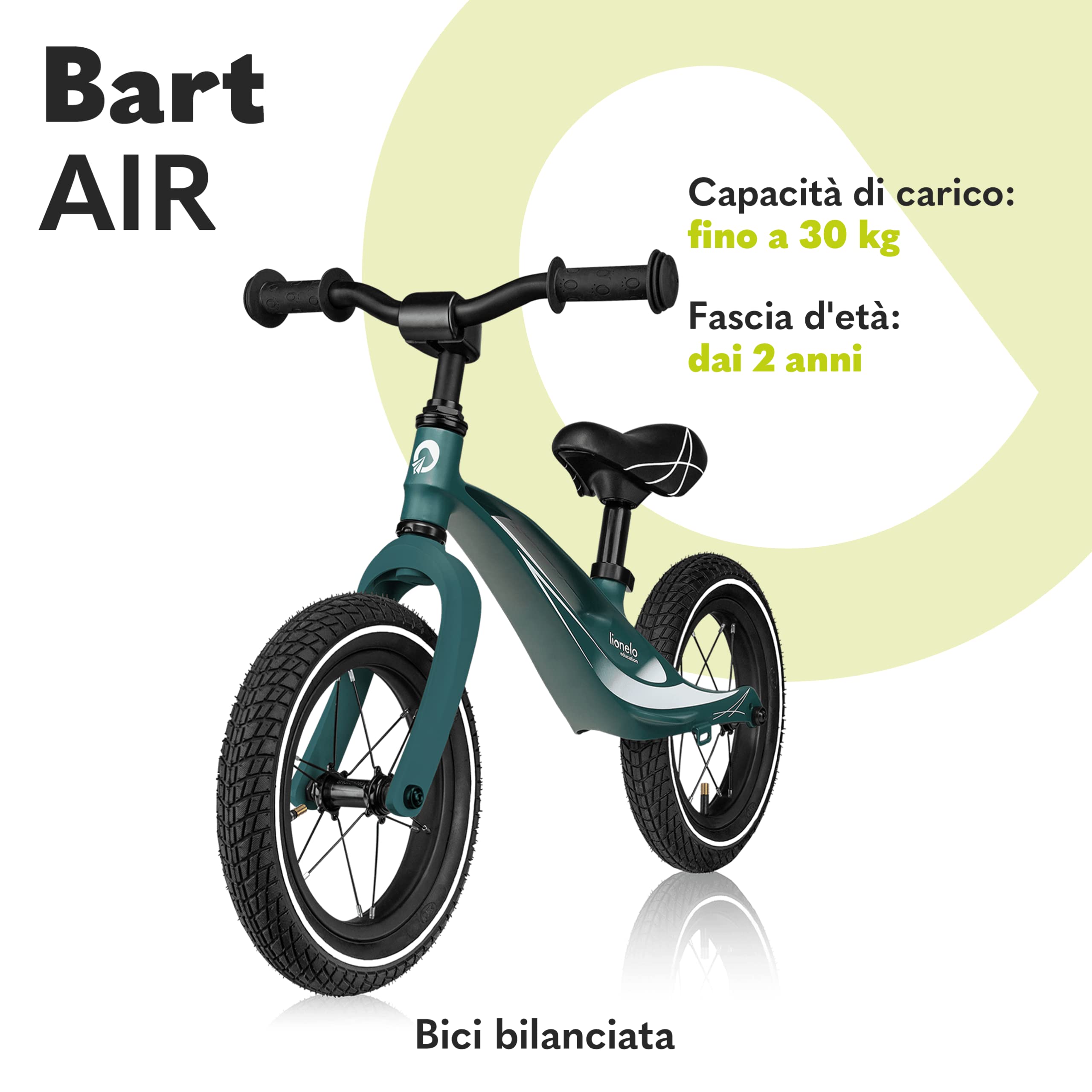 lionelo Bart Bici senza pedali per bambini da 2 anni a 30kg Ultraleggero 3kg e Resistente Telaio in magnesio resistenza ai danni Ruote da 12'' Manubrio e sella regolabili Poggiapiedi