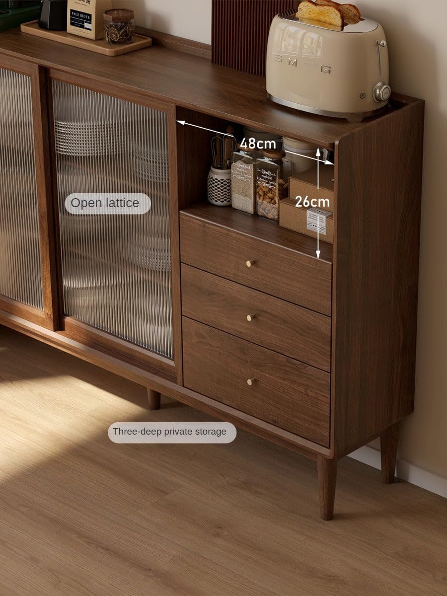 GVAwood Black Walnut, Oak, Solid RubberWood Glass Modern Simple Sideboard 59.1x11.8x38.6 inch / 150x30x98сm / Rich Dark Walnut Color/Black Walnut Solid Wood Sideboard