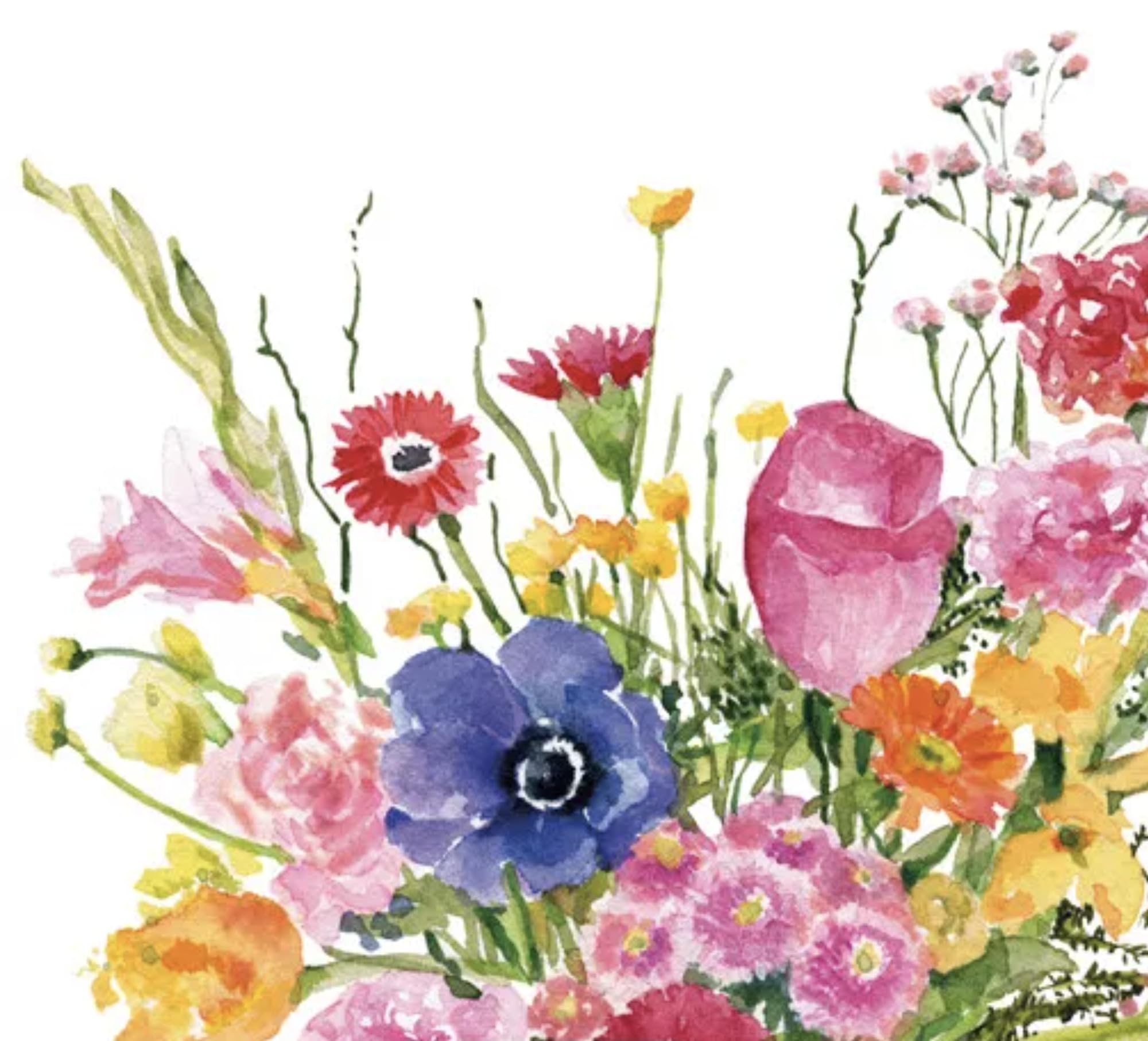 Set of 2 Individual Decoupage Paper Party Napkin Mixed Summer Flowers Watercolor Decor Luncheon Napkins for a Birthday Holiday, Wedding, Cocktail Party