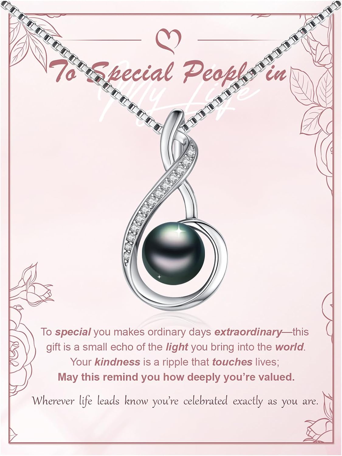 Tahitian Black Pearl 18K White Gold Plated Sterling Silver Heart Pendant Necklace for Women Wife Mom Girlfriend Valentine Jewelry Gift for Mother Day Wedding Anniversary Birthday