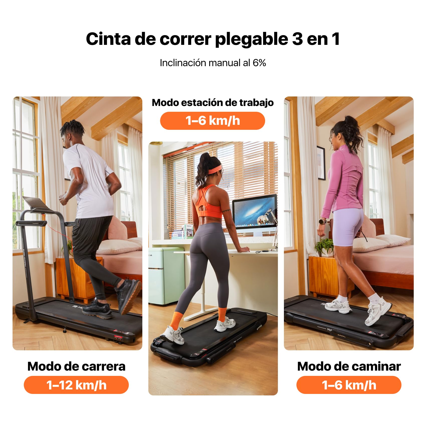 Mobvoi SE 3 en 1 - Smart IA con la App TicSports Cinta de Correr Plegable con Inclinación 6%, 2.5 HP, Portátil para Escritorio, Control Remoto y Pantalla LED