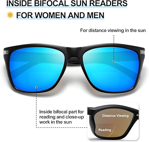 Miniatura 3 de EYEGUARD Paquete de 2 lentes de sol de lectura bifocales para hombre, protección UV400, para exteriores, diseño clásico