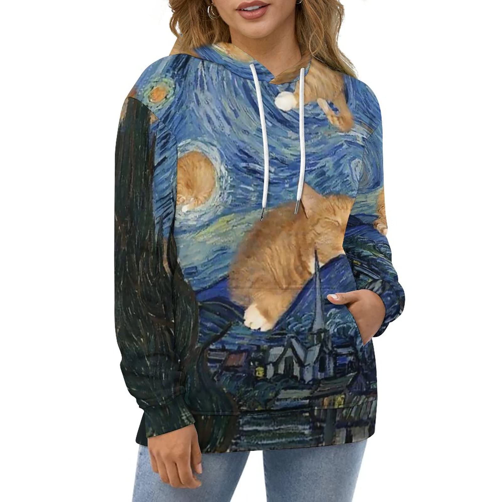 Amazon.co.jp: パーカー メンズ 面白い ゴッホ 星月夜 猫 長袖 