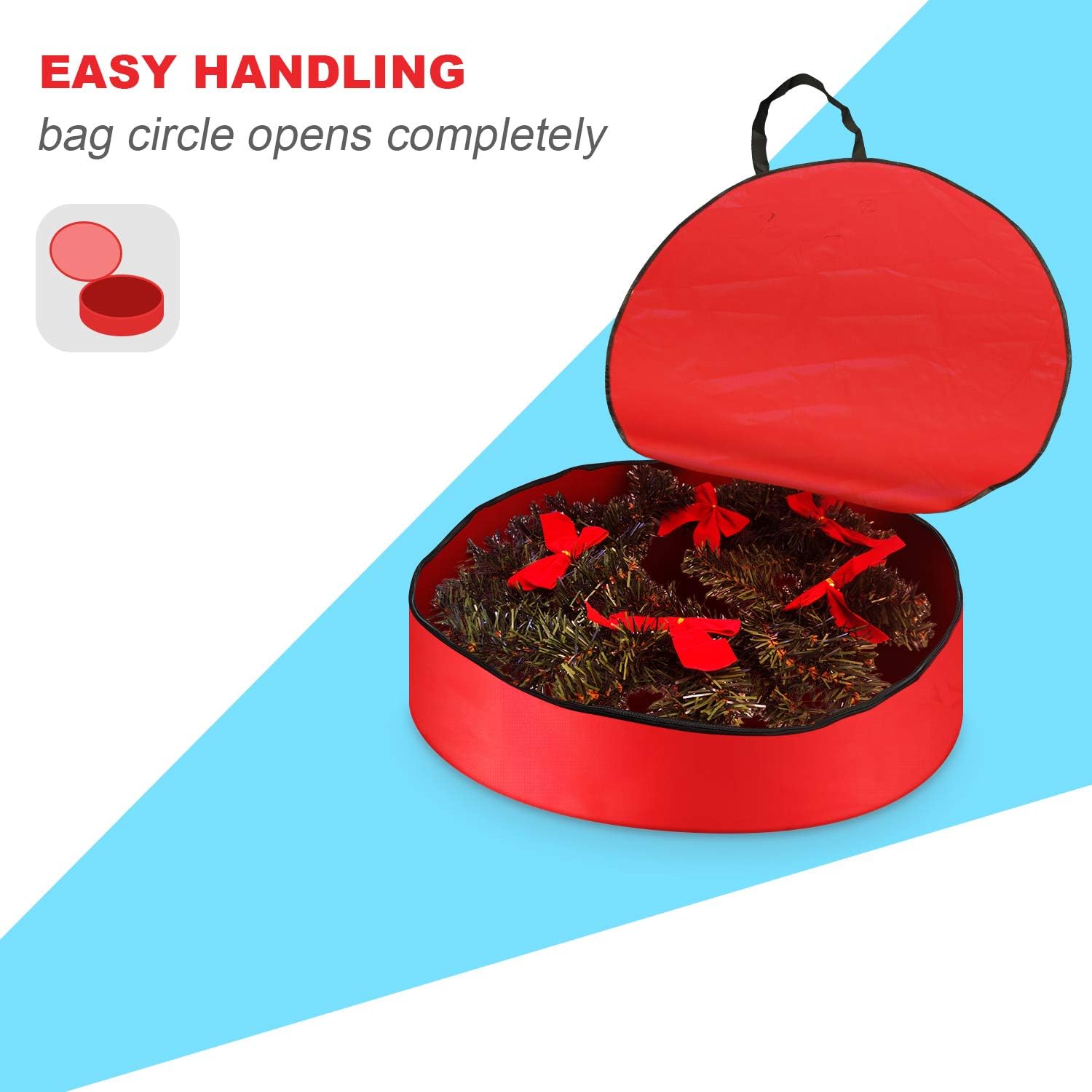 aqxreight 91x20cm Household Christmas Wreath Storage Bag with Handle Xmas Wreath Organizer Comfortably a Diameter Artificial and Foldable Sav Christmas Wreath Storage BagXmas Wreath (Red)