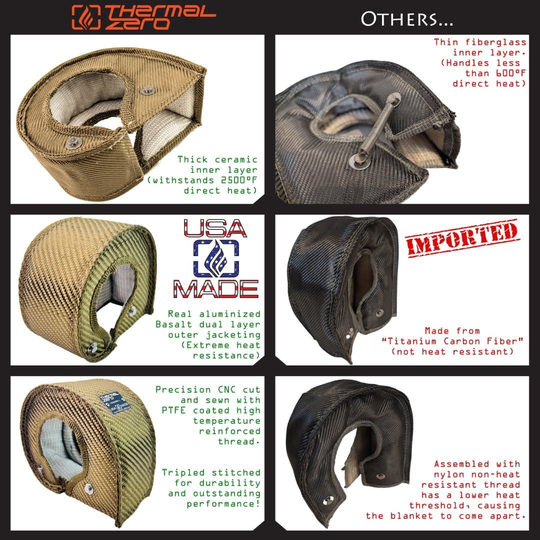 Thermal Zero TZ32047-L LAVA T3 Turbo Blanket Holds 2400 degrees. MADE IN USA unlike the rest. Fits most T3 turbochargers and some small T4 turbos including Garrett, Precision, Turbonetics etc.