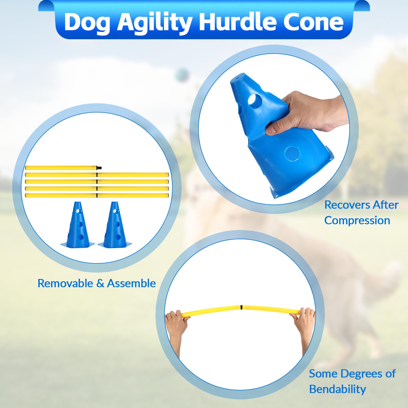 Agility Set Hunde Hürden Steckhürdenset,8 Kegel (24cm)+4 Stangen (81cm) ,Einstellbare Trainingshürden,Sports Steckhürden Set für Koordinationstraining,Hindernisparcours,Hundesport&Teamsport Fußball