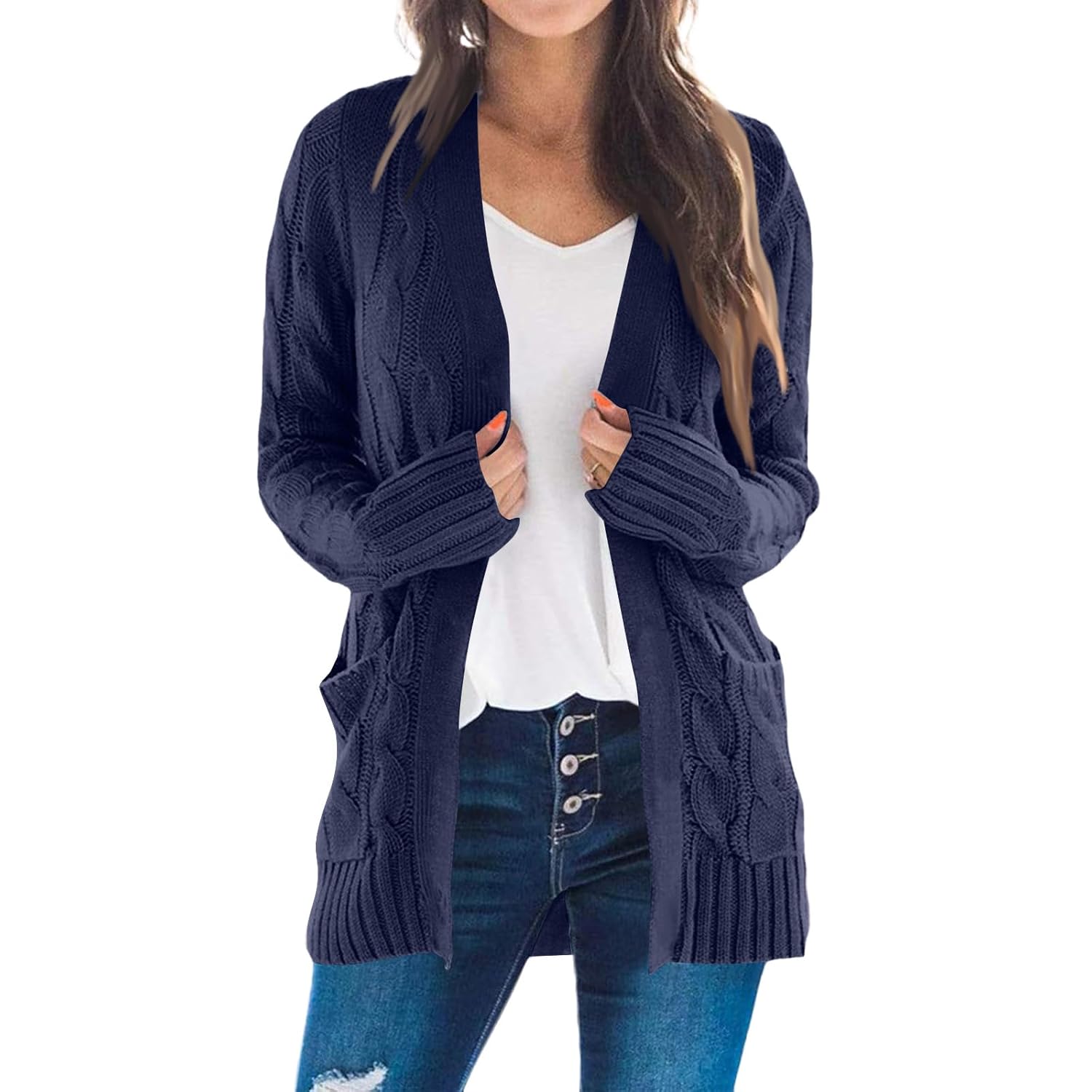 Sweaters for Women Casual Knit Long Sleeve Open Front Sweater Fall Button V Neck Cardigan Fashion Clothes with