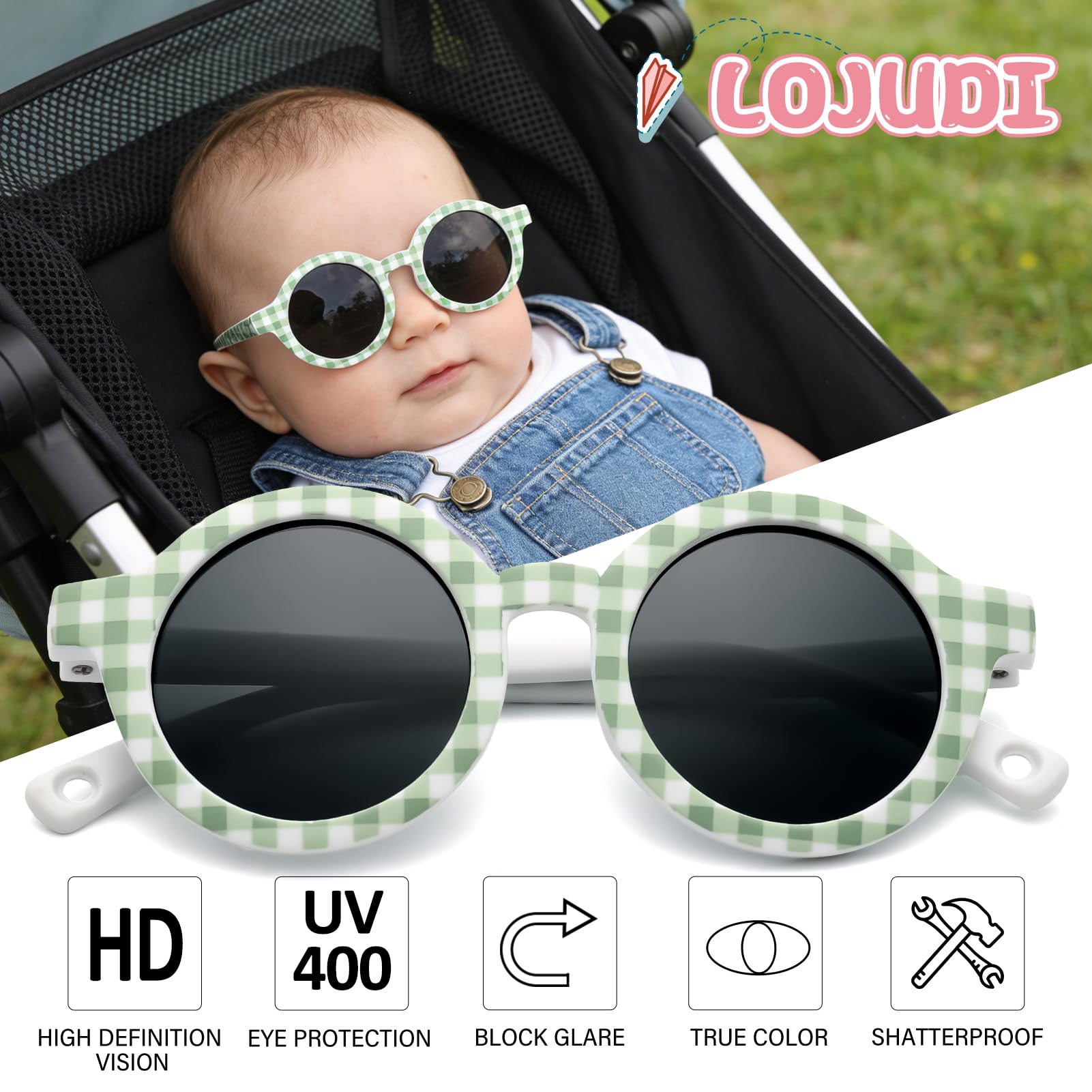 Gafas de sol redondas polarizadas para bebé, con correa de silicona flexible con bonito estampado de flores, protección UV400 para niños recién nacidos de 0 a 24 meses