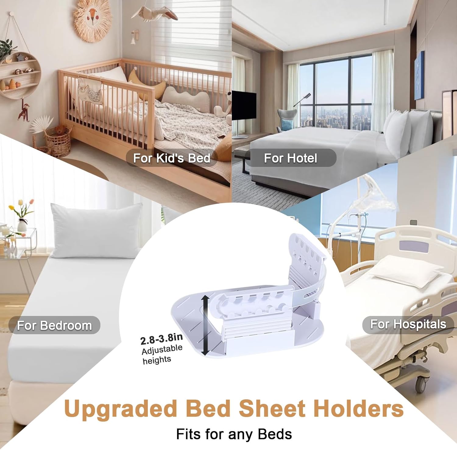 Upgrade Bed Sheet Holders for Corners Keep Sheets Firm & Tight, Lock Sheet Holders, 4Pcs Secure Fitted Sheet Holders Straps Heavy Duty Bedding Clips Fit All Mattress Easy Installation