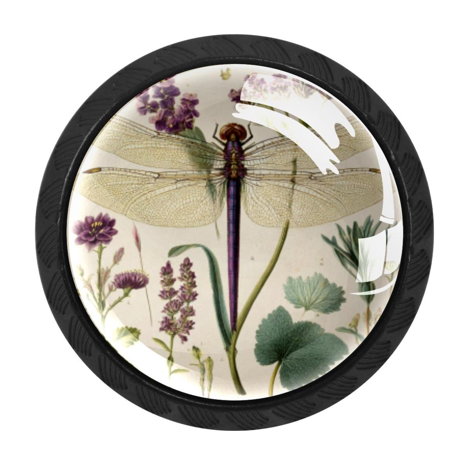 CHENZZZZ 4 Pack Cabinet Knobs Black Drawer Knobs Round Kitchen Cabinet Knobs Purple Dragonfly Antique Botanical Wildf (5) Cabinet Handles Hardware Dresser Knobs and Pulls for Bathroom Cabinets