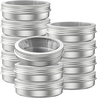 Axe Sickle 12 Pcs 4 Ounce aluminum Tins Jars Containers Round Clear Top Screw Lids Containers for Cosmetic, Salves, Balms, Lip Balm, Spices or Others, Silver