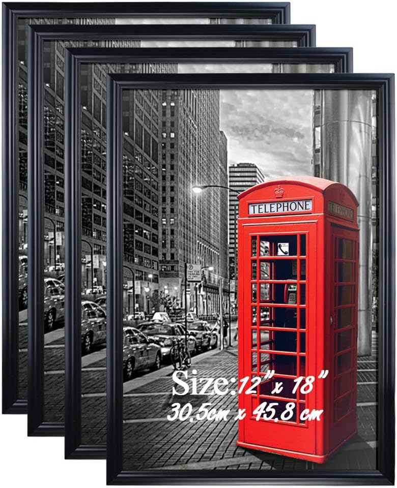 12x18 Frame Black Poster Frame 12x18 Hanging Picture Frames for 12 x 18 Inch Print, Set of 4