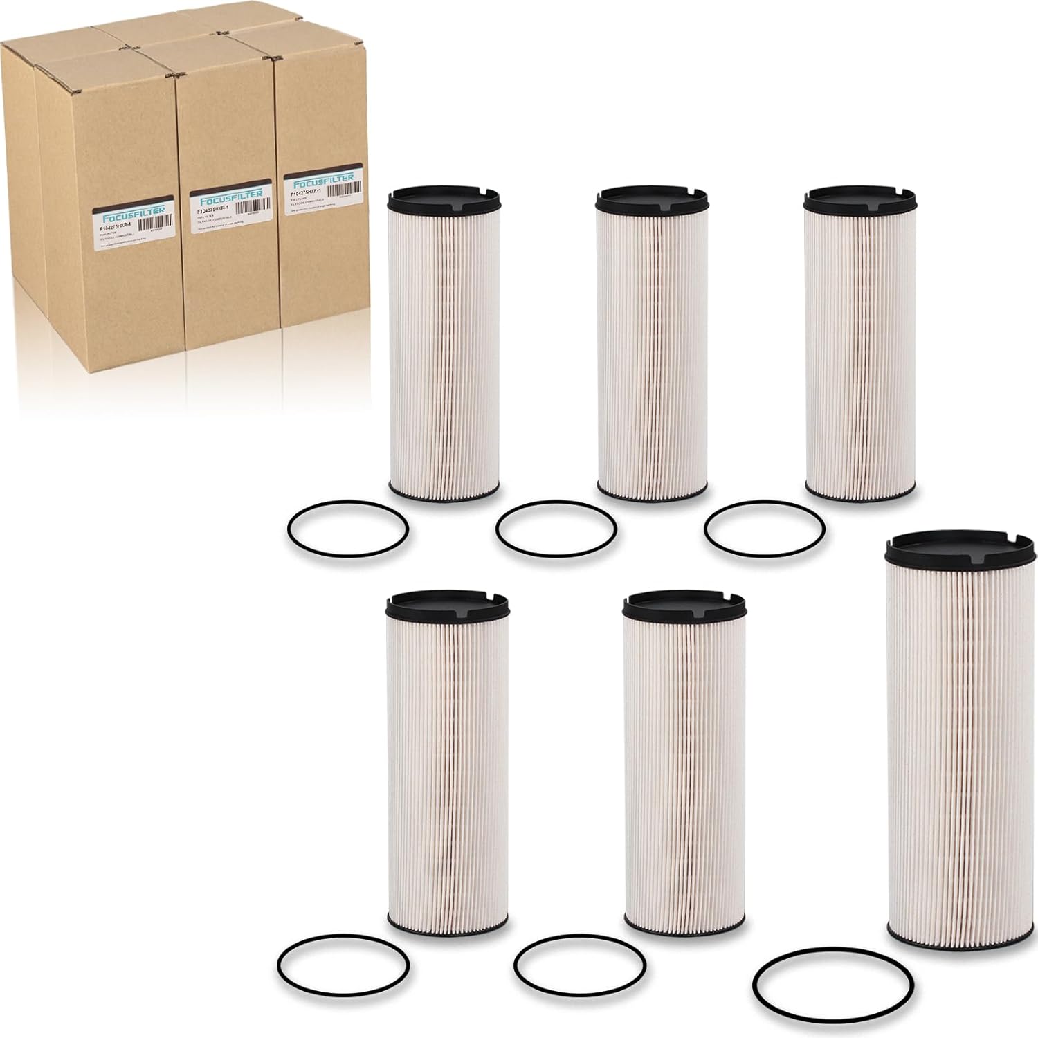 FOCUSFILTER K37-1021 OEM Grade Fuel Filter, Replace L5113F, PF46236, FS20207, WF10566, R6176XL10, for 2013-2020 Peterbilt Kenworth T680, Compatible with EPA 17 ISX-15 ISX-12 (Pack of 6)