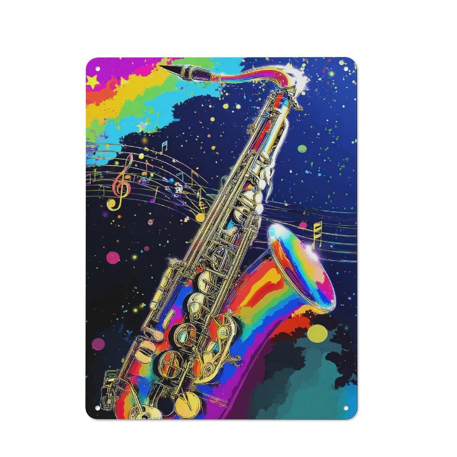 Junmoney Rainbow Saxophone Melody Metal Plaque 40X30cm With For Garage Wall, Retro Decor, Housewarming Present For People Styling Garage