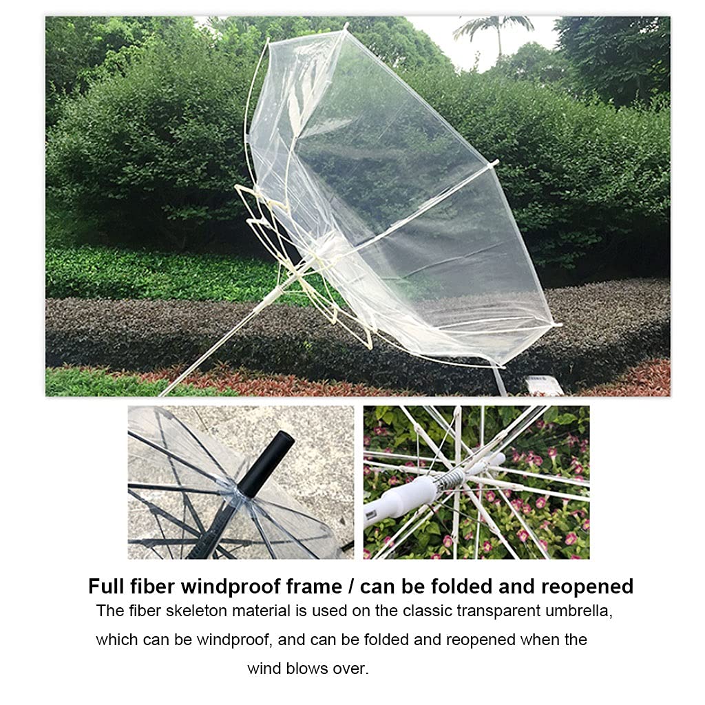 San 1pcs 110cm Fibre Résistant À Vent Poignée Longue, Parapluie De Pluie en Plastique De Style Japonais, Parapluie Transparente pour La Fête De Mariage (Color : White)