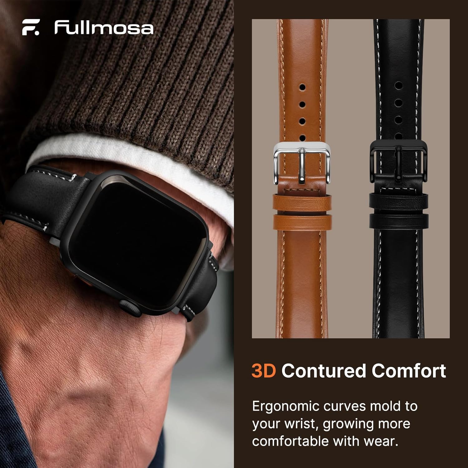 Fullmosa Leather Band Compatible with Apple Watch Bands 49mm 46mm 45mm 44mm 42mm 41mm 40mm 38mm,Top Grain Leather iWatch Straps for Apple Watch Ultra SE Series 11 10 9 8 7 6 5 4 3 2 1 - Image 5