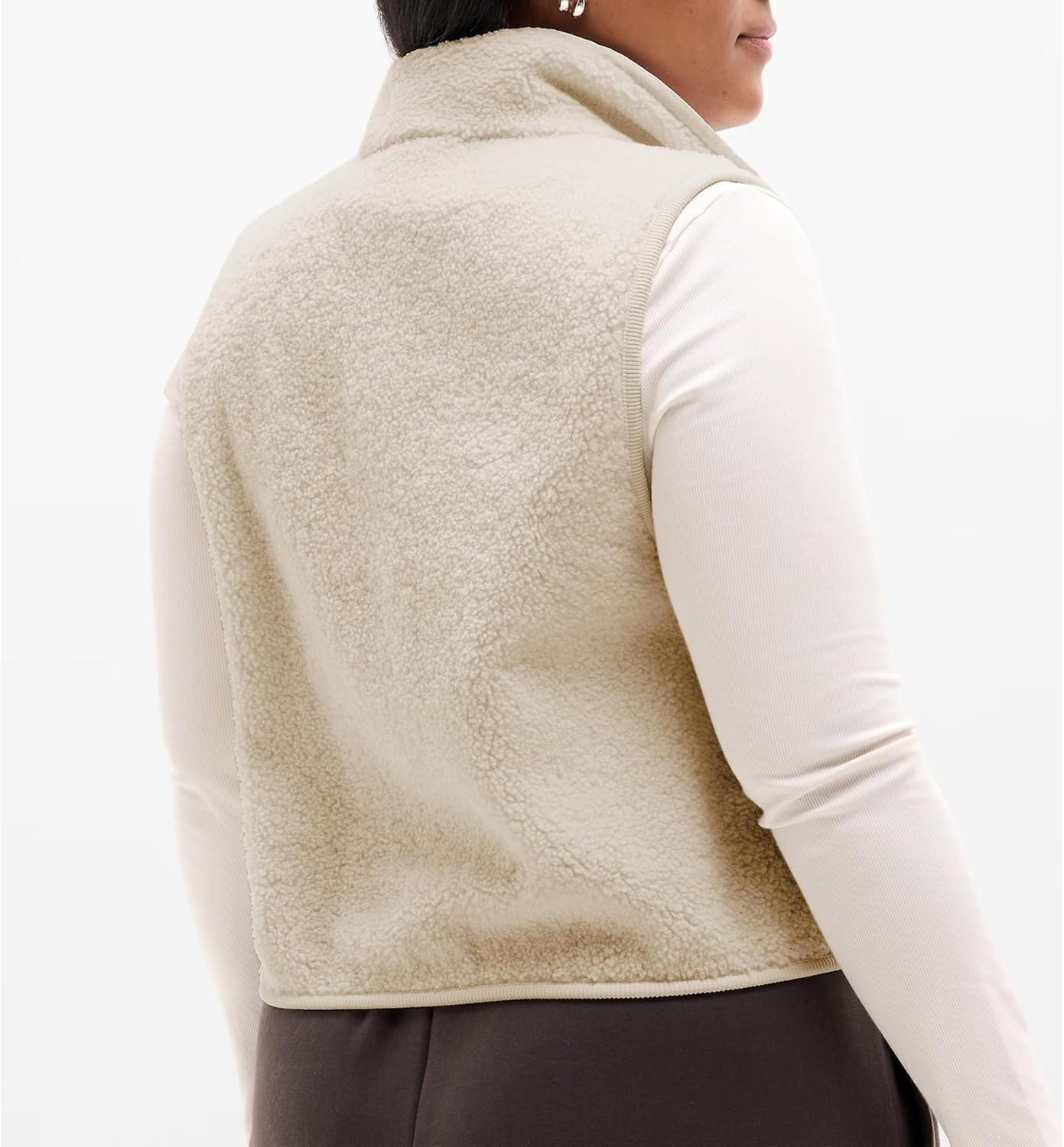 Songling Womens Fuzzy Fleece Vest High Neck Cropped Half Zip Up Warm Sherpa Vest Drawstring Pullover with Pockets - Image 6